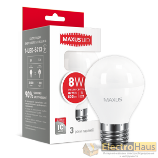 LED лампа MAXUS G45 F 8W 3000K E27 (1-LED-5413)